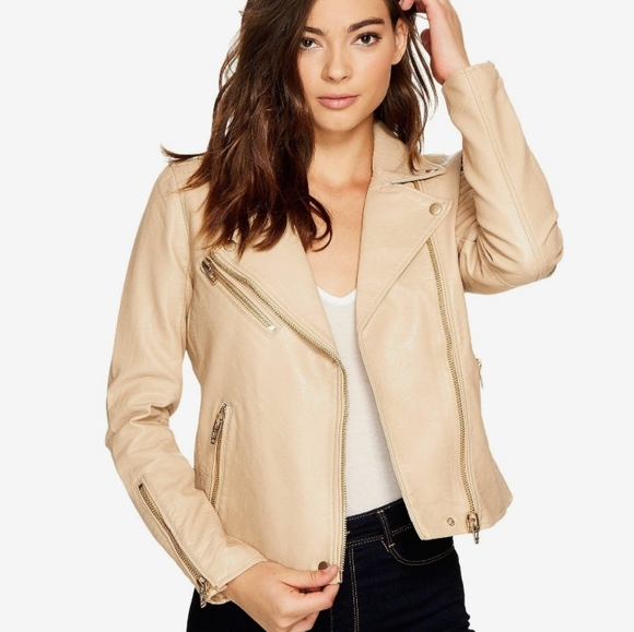 New York & Company Jackets & Blazers - New york company extra small tan biker zip jacket faux leather